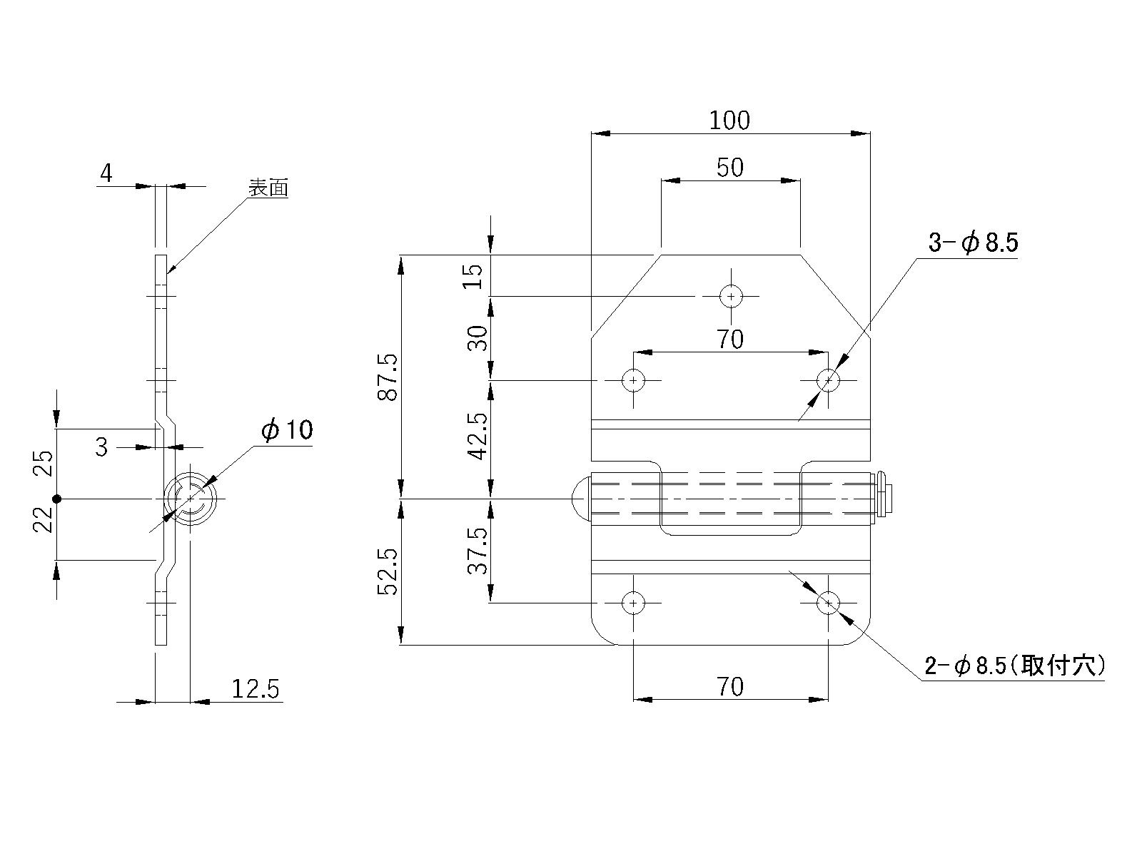 不锈钢块铰链 外槽 阶梯边 φ10 销 L