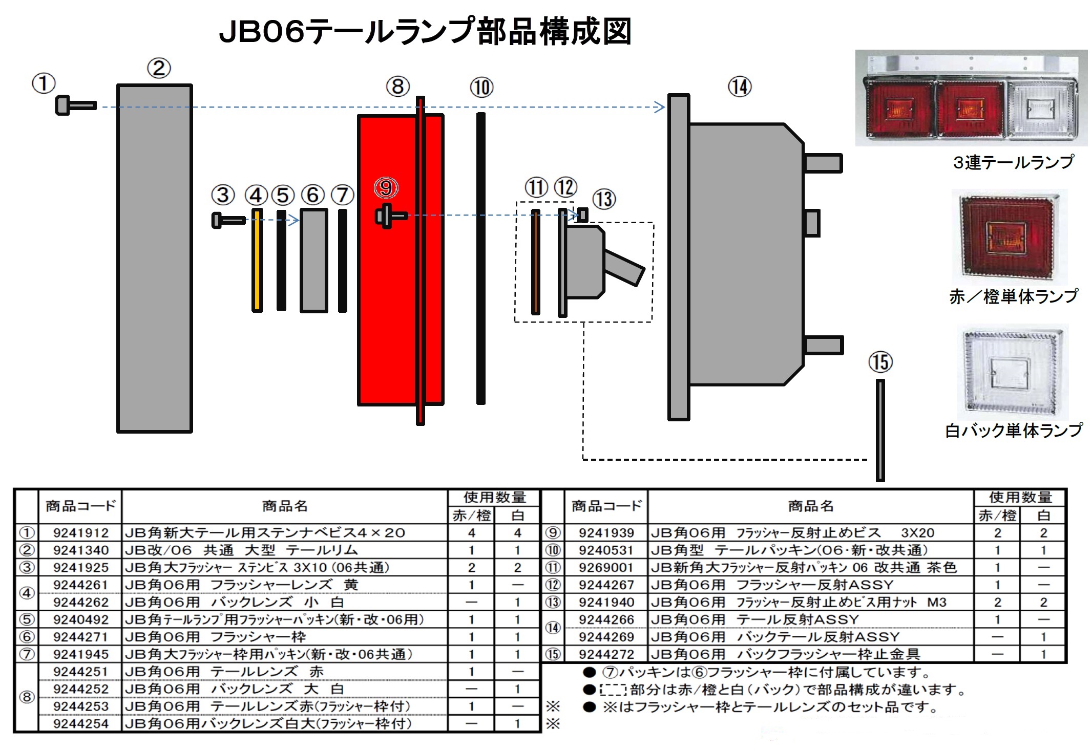 JB 角大型テール フラッシャー反射板用紙パッキン (新・改・06対応 
