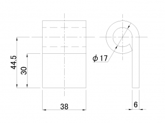 1ツ巻蝶番 16mm用 (6×38) 首下=30mm