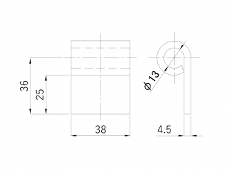1ツ巻蝶番 12.7mm用 (4.5×38) 首下=25mm