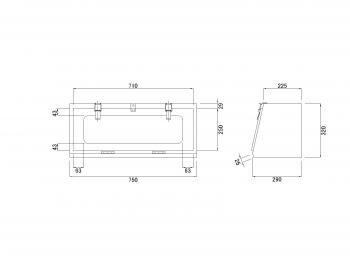 鉄製工具箱 750×290×320mm 黒塗装