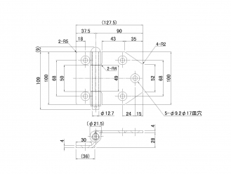 Stainless Block Hinge Middle Groove Side 28mm Step φ13 Pin Trailer R
