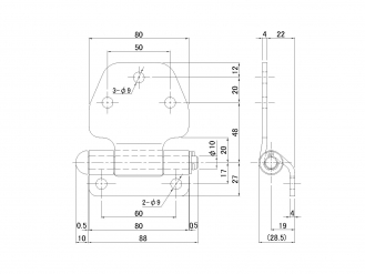 Stainless Block Hinge Medium Groove Side φ10 Pin L for Small Cars