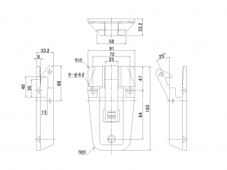 ステンレスハンドルロック 2202 鍵無し (H=33.2mm)